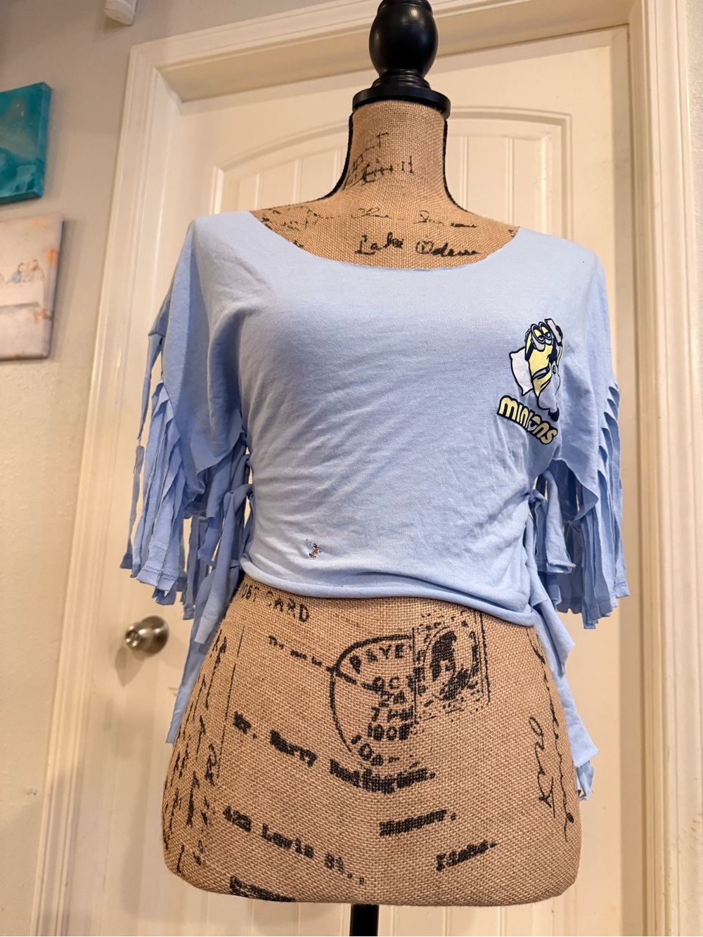 Upcycled Minions Fringe Crop Top – Size XS